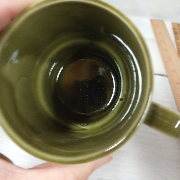Vintage Embossed Mid Century Modern MCM Ceramic Glazed Stacking Mugs Japan Green - Picture 4 of 7